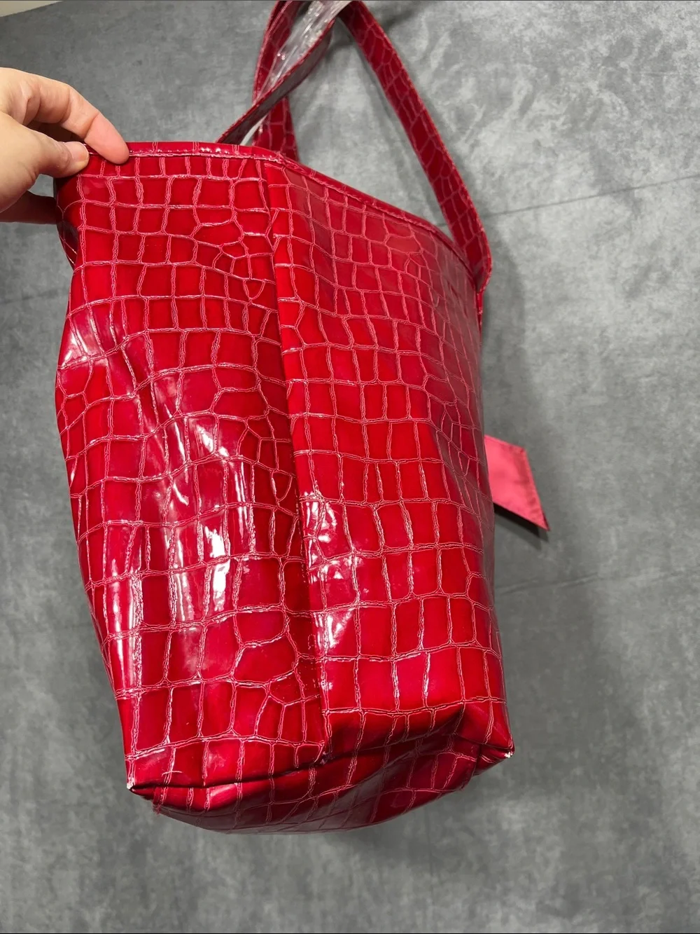 Disney Parks Red Croc Embossed Mickey Bow Tote Bag Disneyland WDW